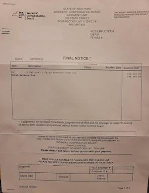 New York Workers' Compensation Final Notice